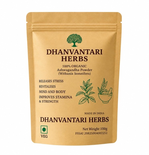 [BRSREGQPOEHAOEI4] Dhanvantari Herbs Ashwagandha Root Powder Churna, 100 g
