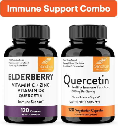[BRSRABQYAADQYELL] Sandhu's Immune Support Combo | Elderberry & Quercetin Capsules Bundle | Supports Immune Health