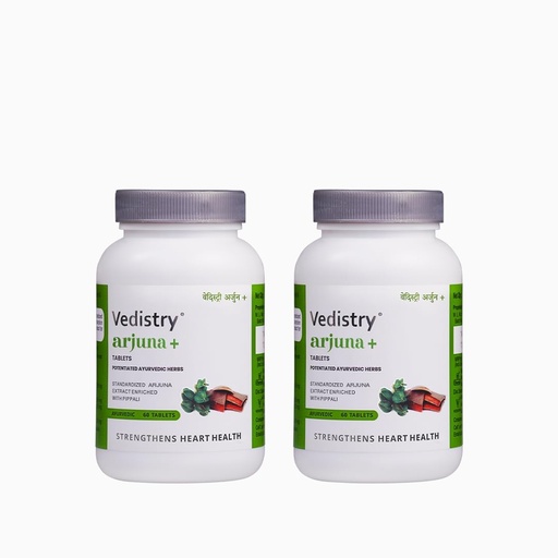 [BRSROZYBCEIWAADO] Vedistry Arjuna+ Tablets | Ayurvedic Medicines to Improve Heart Health & High Blood Pressure | Ayurvedic Supplement with Arjuna & Piperine for Cholesterol Care, Healthy Circulation – 60 Tablets (Pack of 2)