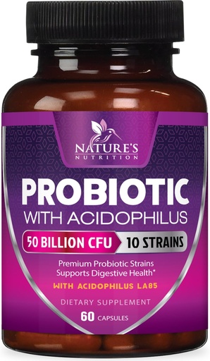 [BRSWKHD5OECRYA33] Probiotics for Digestive Gut Health - 50 Billion CFU Per Capsule, 10 Premium Strains & Prebiotics - Best Probiotics for Women & Men, Occasional Constipation, Gas, Immune Health Support - 60 Capsules