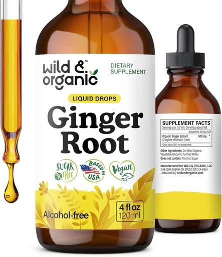[BRSROY37BF5BYF3G] Wild &amp; Organic Ginger Root Extract Drops - Immune &amp; Digestive Support - Liquid Ginger Supplements - Vegan, Sugar &amp; Alcohol-Free Tintura - 4 fl oz