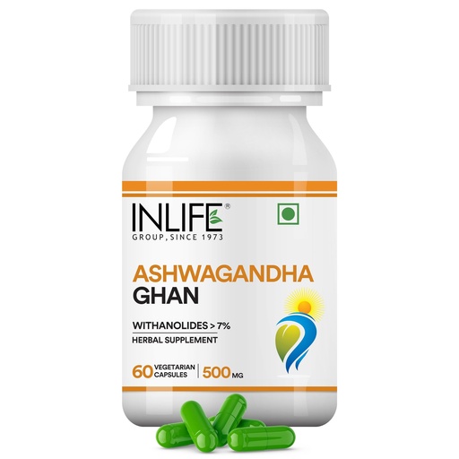 [BRSWKGAOOV7AAYLI] INLIFE Ashwagandha Extract 500mg Supplement, Withania, 60 Veg Capsules