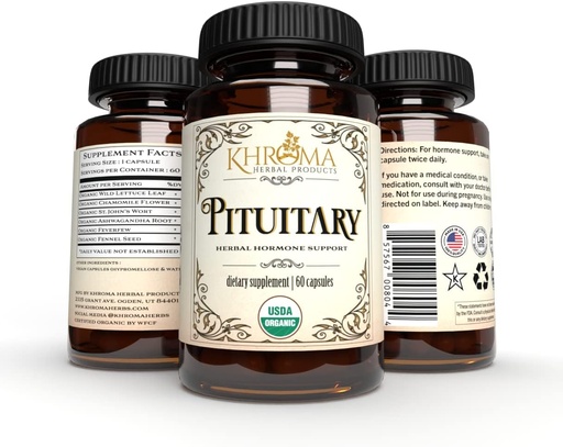 [BRSWKHYQCYMAIADY] Organic Pituitary Blend - 60 Vegan Capsules in a Glass Bottle - for Maximum Pituitary Support - by Khroma Herbs