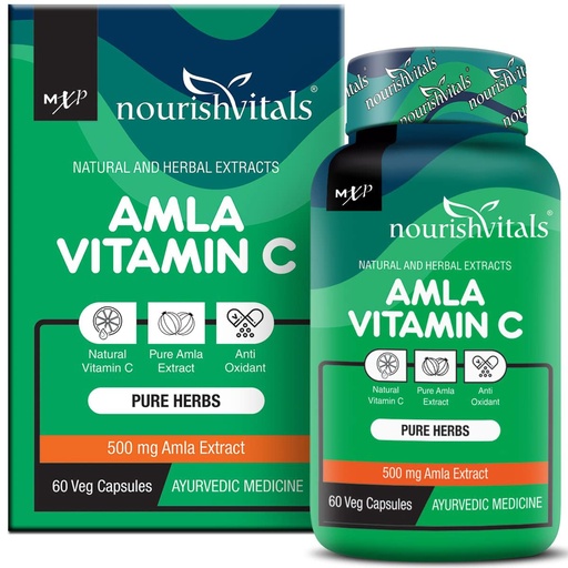 [BRSW2CQBBAHBA3DH] NourishVitals Amla Vitamin C with Tannins > 25% Pure Herbs, 500 mg Amla Extract 60 Veg Capsules