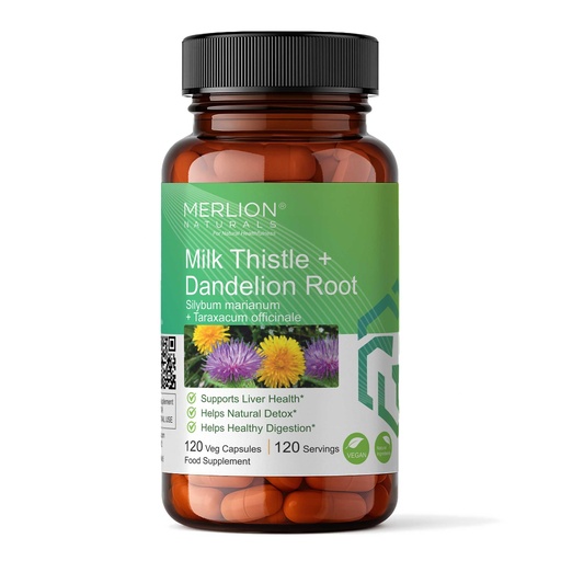 [BRSRGZANPJ6GYADZ] Merlion Naturals Milk Thistle and Dandelion Root Capsules, Liver Health Support Supplement, 120 Veg Capsules, Natural Detox Formula