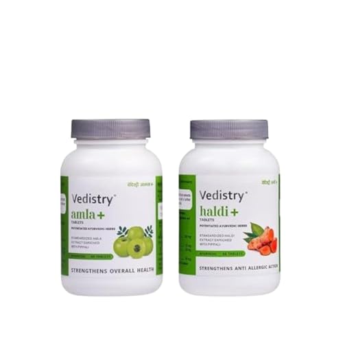 [BRSROZQHCACBA3IZ] Vedistry Haldi+ And Amla+ Tablets | Relieve Acne & dark spot | Improve Joint Health & Immunity | Promote hair growth | Natural Vitamin C | Improve digestion (Combo Pack)