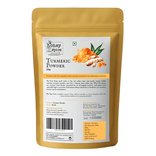 [BRSREFA5A4FA22T6] Honey and Spice High Curcumin Turmeric (250g) | Paper Packaging | Haldi Powder | Ideal for Eating, Drinking, Cooking | Natural and Fresh