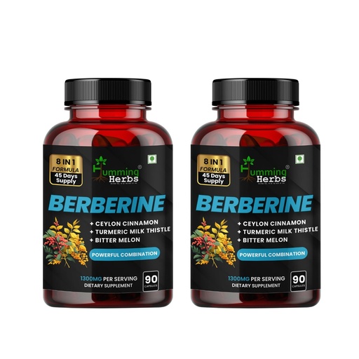 [BRSREC33BF5GEFDD] Humming Herbs Berberine Supplement | 8in1 | 180 Caps | with Ceylon Cinnamon Milk Thistle Bitter Melon & Probiotics - For Optimal Health - Pack Of 2