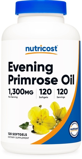 [BRSWGFAZAEMGO2D2] Nutricost Evening Primrose Oil 1,300mg, 120 Softgels - Cold Pressed, Non-GMO, Gluten Free, 120 Servings