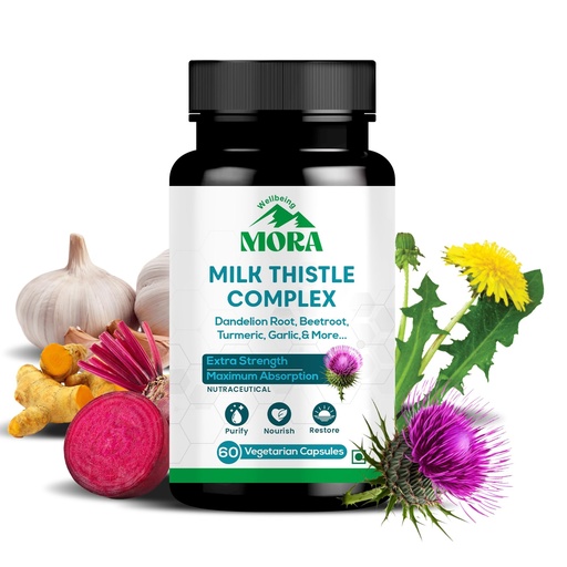 [BRSREAINDEOWMH34] WellBeingMora Milk Thistle Capsules 25:1 Extract (80% Silymarin), Liver Support Supplement with Milk Thistle Extract, Turmeric, Dandelion, Spirulina & Moringa, Herbal Liver Health Supplement, 60 Veg Capsules
