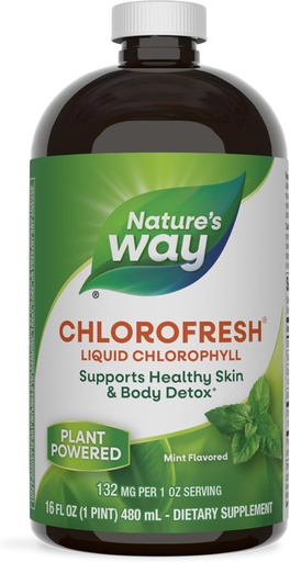 [BRSWIYT3PMCAG2DM] Nature's Way Chlorofresh, Chlorophylle liquide, soutient la peau saine et la désintoxication corporelle*, Supplément de désodorisant interne*, soutient les voies de désintoxication du foie*, Mint Flavored, 16 Fl. Oz