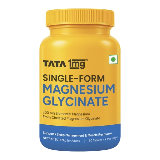 [BRSRYGLRAQCAYCLU] Tata 1mg Magnesium Glycinate | 300mg | 100% Magnesium from Bisglycinate only| Unbuffered | Supports Sleep Management & Muscle Recovery | 60 Tablets