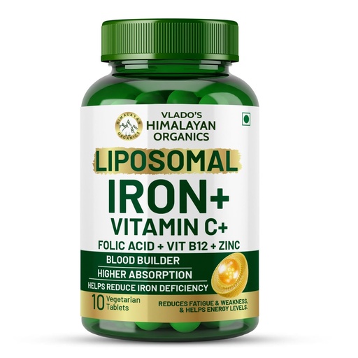[BRSRG2Y2PJ7QOYDK] Vlado's Himalayan organics Liposomal Iron + vitamin C - 10 Veg Tablet