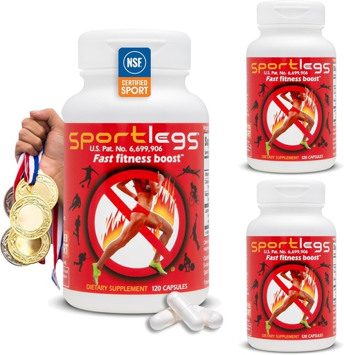 [BRSWIYQEAQDGGFLG] SPORTLEGS Fast Fitness Boost Pre Workout for Men and Women, Lactic Acid Supplement, Sports Endurance Fuel, Endurance Supplements for Runners - NSF Certified for Sport, 120-Capsule Bottle, Pack of 3