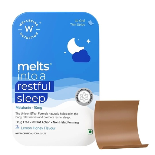 [BRSRYFT6OUFBECLP] Wellbeing Nutrition Melts into a Restful Sleep Melatonin 10mg - Strip of 30 Oral Thin Strips