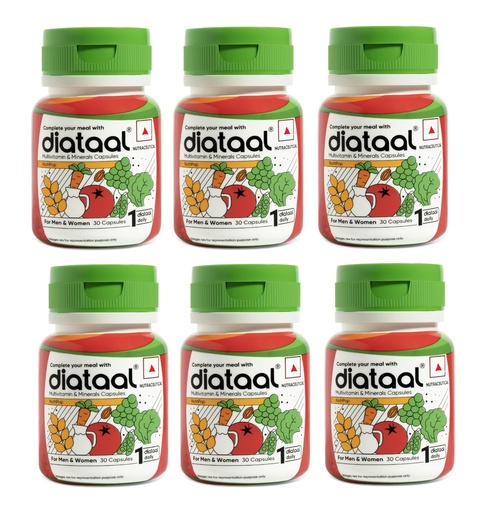 [BRSREBT6CQDRS3TZ] Diataal Multivitamin with Biotin, B12, Niacin, Zinc & Folic Acid | Daily Supplement for Hair, Skin, Immunity & Energy | Men & Women | 30 Capsules |Pack of 6|