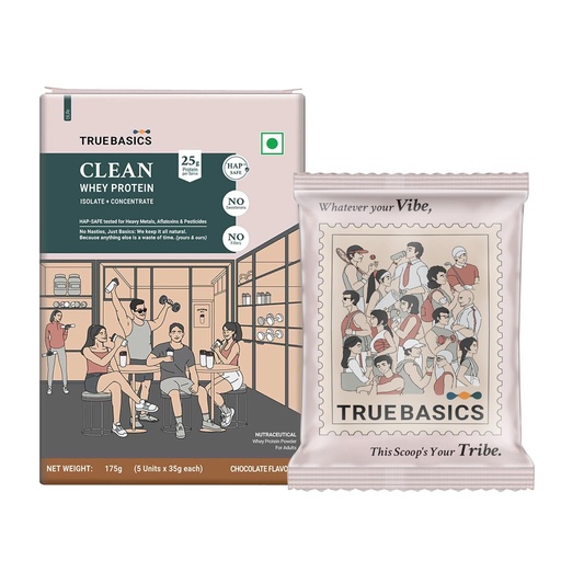 [BRSREFQCDJYAAHQ4] TrueBasics Clean Whey Protein Powder Blend, Chocolate, 5 Sachets