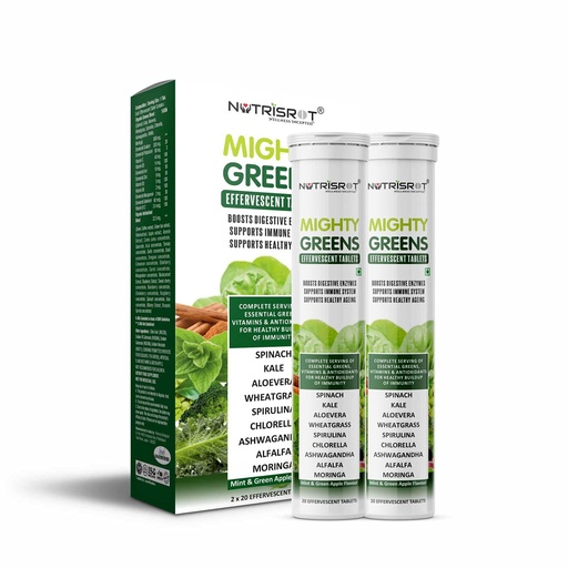 [BRSW2FD7ORYA4ALZ] Mighty Greens Multivitamin Effervescent Tablets|Super Greens Wholefood With Spinach, Kale, Ashwagandha, Vitamin C, B12, Iron, Zinc & Antioxidants|Mint & Green Apple Flavour (40 Tablets)