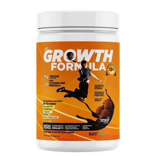 [BRSRMZQ6AEIBSFY6] Growth Formula Teen Nutrition Drink Powder for 13+ Years, 1kg | 9g Protein per Serving | 27 Vitamins & Minerals | Supports Daily Nutrition | Chocolate Ice Cream Flavour