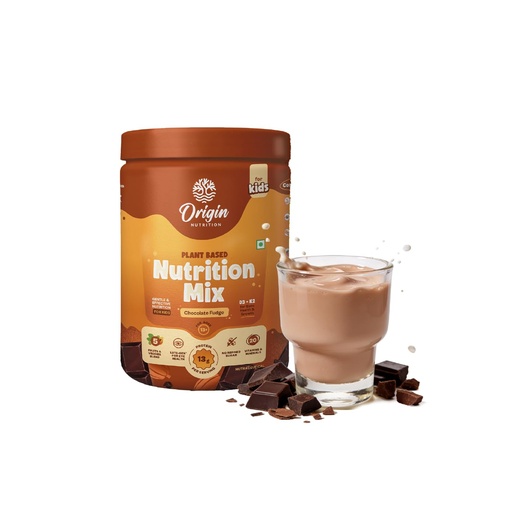 [BRSRGZYZDMJRGD3G] Origin Kids Nutrition Mix | Ages 13+ | 13g Plant Protein | Eye Health, Immunity & Bone Strength | Chocolate Fudge, 357g | No Refined Sugar | Plant-Based