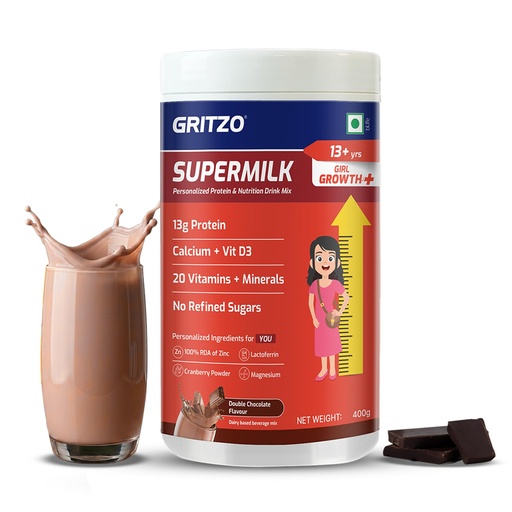 [BRSRMHYYAF5GGAA7] Gritzo SuperMilk Growth+ (13+ Girl), Double Chocolate, 400g