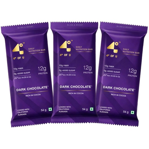 [BRSRGBLRDIFWYH32] 4 Degrees of U Women’s Wellness Protein Bar, Dark Chocolate | 12g Protein with No Added Sugar |10g High Fibre, Calcium & Vitamin D3, Pack of 3 (54g each)