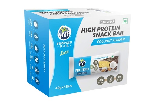 [BRSWKHD7CYBAIHI4] HYP- Lean Sugar Free Protein Bar, Coconut Almond (6x40g) | 10 g Protein per Bar | No Added Sugar | Gluten Free High Protein Bars | No Soy Protein | High Protein Snacks With Zero Preservatives