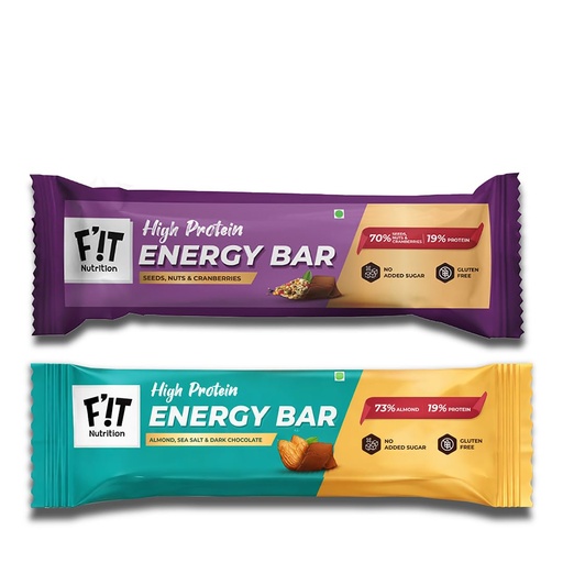 [BRSRMGQROF6WE3LZ] FiT Nutrition High Protein Energy Bar | Combo pack - Almond, Sea Salt & Dark Chocolate + Seeds, Nuts & Cranberries | Tasty Snack For That Anytime, Anywhere Craving | No Added Sugar, No Artificial Flavours, Gluten Free - Healthy & Tasty Snacks For Kids & Adults (4 x 35gm)