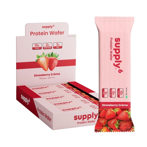 [BRSRGYI6CQCWA23H] SUPPLY6 Protein Wafer Bars | Pack of 10 | Multigrain Crunchy Wafer | Vegetarian | 10g Protein | 3g Fiber | No Added Sugar | 400 G (Strawberry)