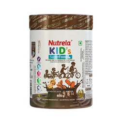 Nutrela Kids Protein Powder - 400g, Chocolate Flavour | Helps in Memory and Brain Development | Improve Muscle Mass, Bone and Teeth Strength | Ideal for 4 to 15 Years | Pack of 1