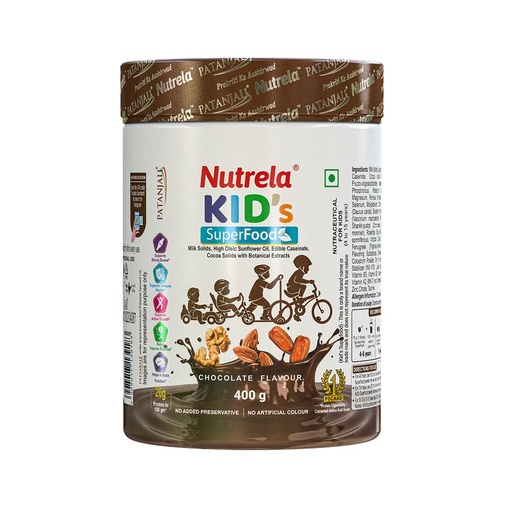 [BRSW2ELRPN6WG3QZ] Nutrela Kids Protein Powder - 400g, Chocolate Flavour | Helps in Memory and Brain Development | Improve Muscle Mass, Bone and Teeth Strength | Ideal for 4 to 15 Years | Pack of 1
