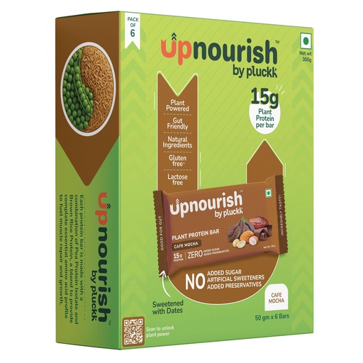 [BRSREGT7CF7WYADG] Chocolate Coffee Protein Bar - No Refined Sugar (Pack of 6) | 15 g Complete Protein | Upnourish by Pluckk (Cafe Mocha)