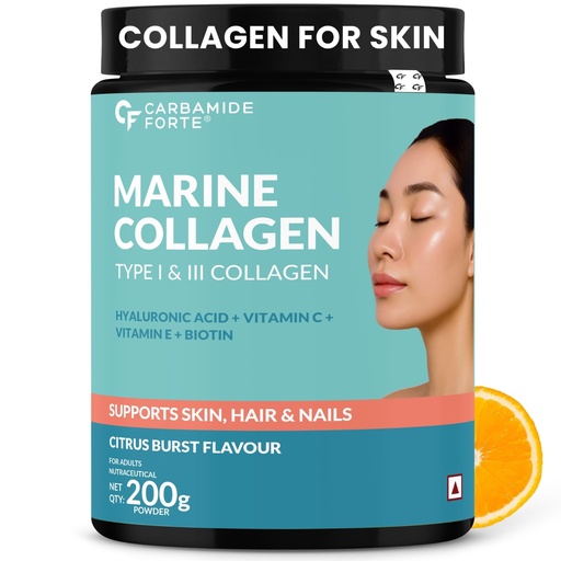 [BRSW2GQOCQBWOC3K] Carbamide Forte Marine Collagen Powder For Women & Men | Skin Care supplemets | Marine Collagen Powder Supplements In Citrus Burst Flavour - 200g