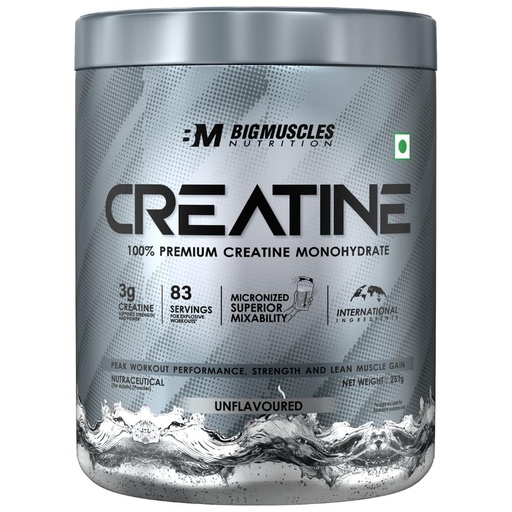[BRSWGAQHPIHWKEL7] Bigmuscles Nutrition Creatine [257g, 83 Servings] | Unflavoured | Micronized Creatine Monohydrate To Support Lean Muscle Repair & Recovery, powder, 1 count