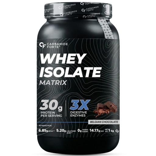 [BRSROYIOCR6RGET3] Carbamide Forte Whey Protein Isolate Matrix 1kg | 30g Protein, 6.85g BCAAs, 14.17g EAAs & 5.20g L-Glutamic Acid | Whey Protein Powder with 3X Digestive Enzymes, 10 Vitamins & 7 Minerals | Belgian Chocolate
