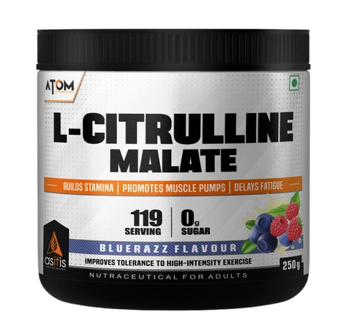 [BRSROFQYAF6QYGQ3] AS-IT-IS ATOM L-Citrulline Malate Powder 2000mg, Pre-Workout Supplement Men & Women, 250gm, 121 serves, Blue Razz