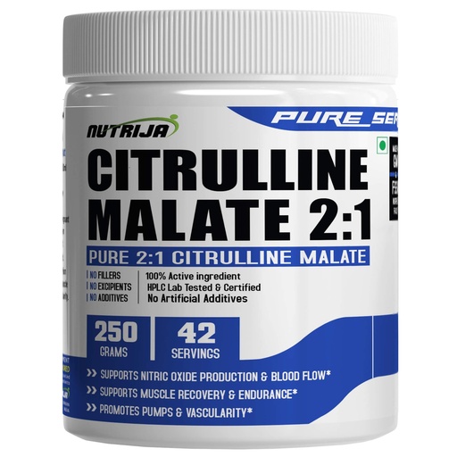 [BRSWYZT7OBYWEHL2] NutriJa Citrulline Malate Powder 250 Grams | 42 Servings | Boosts Nitric Oxide | For Muscle Pump, Circulation Support & Vascularity | Unflavoured