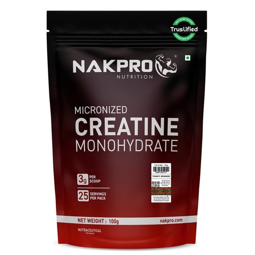 [BRSROYIBCEIQEDTH] NAKPRO NUTRITION Micronised Creatine Monohydrate | 100g (25 Servings) | Tangy Orange | Trustified Certified | Rapid Absorption Pre/Post Workout