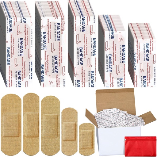 [BRSRMCT7AUNQO332] Lounsweer 2000 Pcs Fabric Adhesive Bandages Variety Pack Bulk Assorted Sizes Flexible Breathable Patch Fabric Bandages for Family First Aid Skin Wrap Finger Wound, Natural