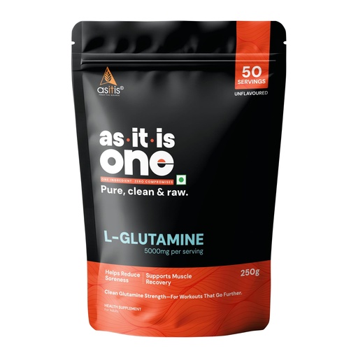 [BRSWGED6B4MQIYLO] AS-IT-IS One L-Glutamine Powder, Unflavoured & Unsweetened, 250g - Supports Post Workout Muscle Recovery, Reduced Soreness & Gut Health
