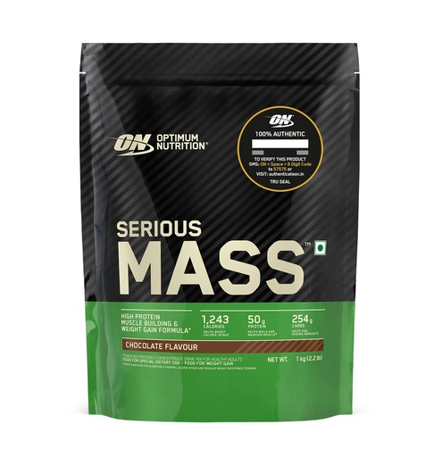 [BRSW2AYRC4NRUDQ3] Optimum Nutrition (ON) Serious Mass High Protein High Calorie Weight Gainer Powder - 1 kg (Chocolate) with Vitamins and Minerals, Suitable for Vegetarians