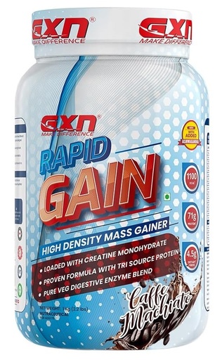 [BRSW2GQKBZ6QGEY2] Greenex Nutrition (GXN) Rapid Gain 1 kg | 321.35kcal | 3g Creatine | Whey Protein Concentrate & Soy Protein Isolate | Caffe Macchiato | 13 Servings | Mass Gainer