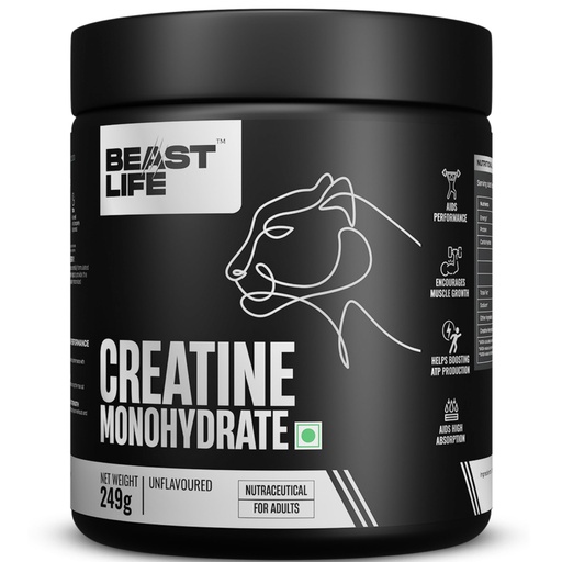 [BRSRAYILO4PBUDLJ] BEASTLIFE Super Micronized Creatine Monohydrate 249g | 83 Servings Unflavoured Powder| NABL Lab Tested | Premium Sports Nutrition for Strength & Performance