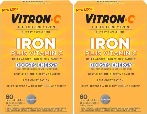 [BRSWGGQKDMJRAFL5] Vitron-Cの鉄の補足、毎日、ビタミンC、サポート赤血球の生産、染料の自由なタブレット、60の計算、2のパック