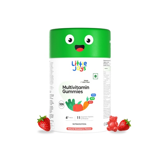 [BRSROZA5AUNAEAYY] Little Joys Multivitamin Gummies for Kids | 4-6 Years | 30 Gummies | With 11 Vitamins & Minerals | Supports Immunity, Bone health & Antibody Production | No Added Sugar | Strawberry Flavour