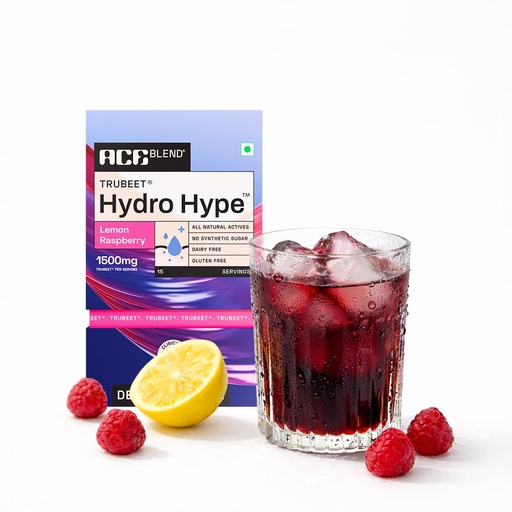 [BRSRAAANPJ6RADTU] Ace Blend Hydro Hype (15 Sachets) | Energy & Blood Flow | Instant Hydration | Full-Spectrum Electrolytes | 100% Natural Beetroot Extract Multi Vitamins & Minerals | Lemon Raspberry - For Men & Women
