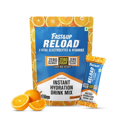 [BRSREEIRDMHAM3A6] Fast&Up Reload Electrolytes Powder Sachets | Zero Added Sugar Hydration Drink with 5 Essential Electrolytes Vitamin C & B12 | Summer Heat, Workout Recovery, Travel & Wellness | Orange Rush, Pack of 15 Sachets