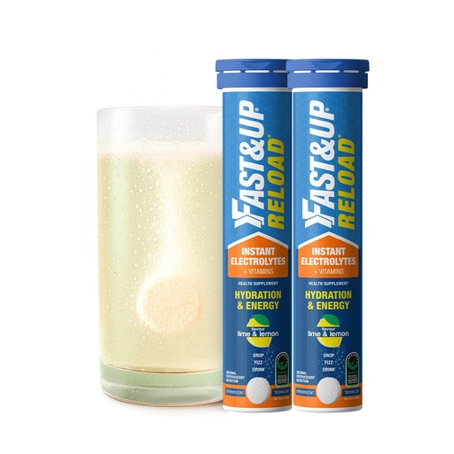 [BRSREFL6B4JWMFDV] Fast&Up Reload (10 Litres) Low Sugar energy drink for Instant Hydration- 20 Effervescent Tablets with all 5 Essential Electrolytes + Added Vitamins -Certified Electrolytes Drink- Lime and Lemon flavour Pack of 2