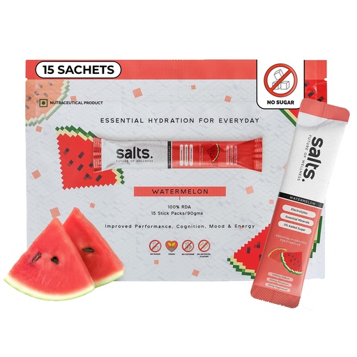 [BRSREFQFOEMRM23G] Salts Electrolyte Powder, 15 Sachet with Zero Sugar, Electrolytes Hydration Mix Drink for Summer Heat, Workout Recovery and Travel, Keto and Vegan Friendly, (Watermelon)