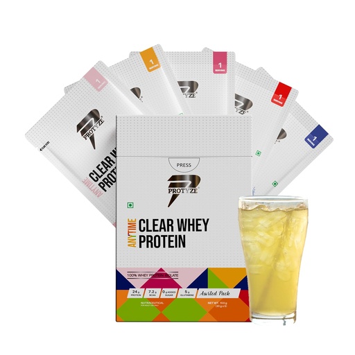 [BRSROBQTCMMGO2Q4] Protyze Anytime Clear Whey Protein Isolate | 24g Protein Per Sachet | Assorted Flavour,5 Servings Pack | ISO & HACCP Certified | Lean Muscle Growth, Easy Digestion & Refreshing